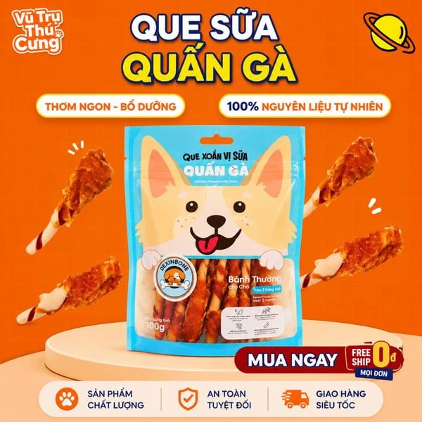 Snack Cho Chó Dexinbone Que Xoắn Vị Sữa Quấn Gà, Bổ Sung Protein, Tăng Cường Canxi, Loại Bỏ Mảng Bám