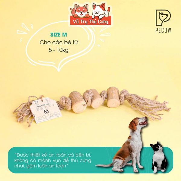 Đồ Chơi Cho Chó Dây Thừng 3 Cục Gỗ Pecow Gỗ Cà Phê Tự Nhiên