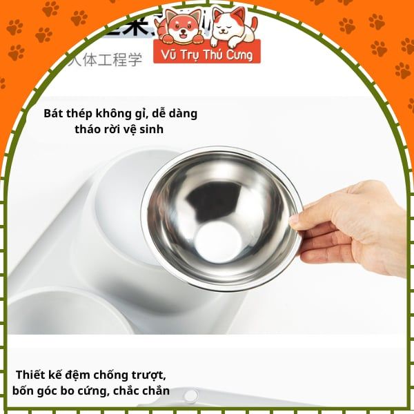 Bát Ăn Cho Chó Mèo Chống Kiến Kèm 2 Chén Inox
