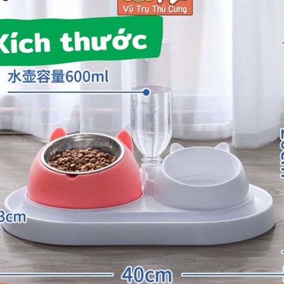 Bát Ăn Chống Kiến Và Chống Gù Lưng Cho Chó Mèo Kèm Bình Nước Tự Động