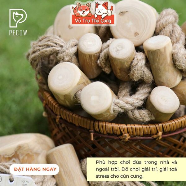Đồ Chơi Cho Chó Dây Thừng 3 Cục Gỗ Pecow Gỗ Cà Phê Tự Nhiên