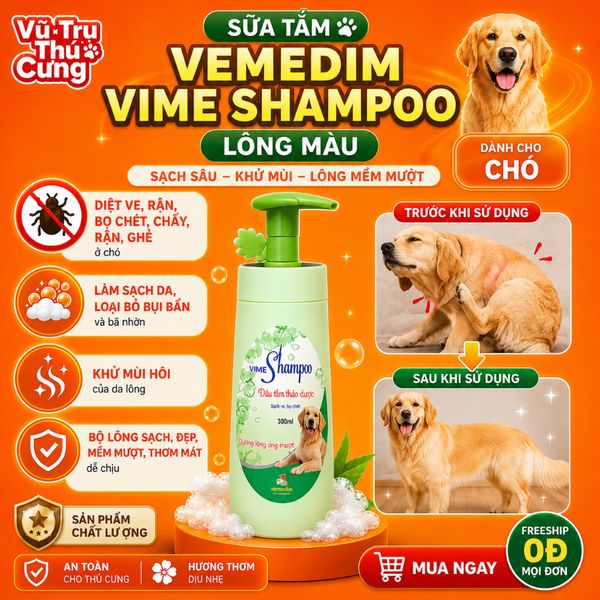 Sữa Tắm Làm Sạch Ve, Rận, Bọ Chét Cho Thú Cưng Vime Shampo Pro 300ml