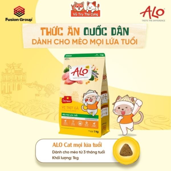 Hạt Cho Mèo Alo Cat 1Kg Vị Thịt Gà, Dành Cho Mèo Mọi Lứa Tuổi, Hỗ Trợ Da Bóng - Mượt Lông Da