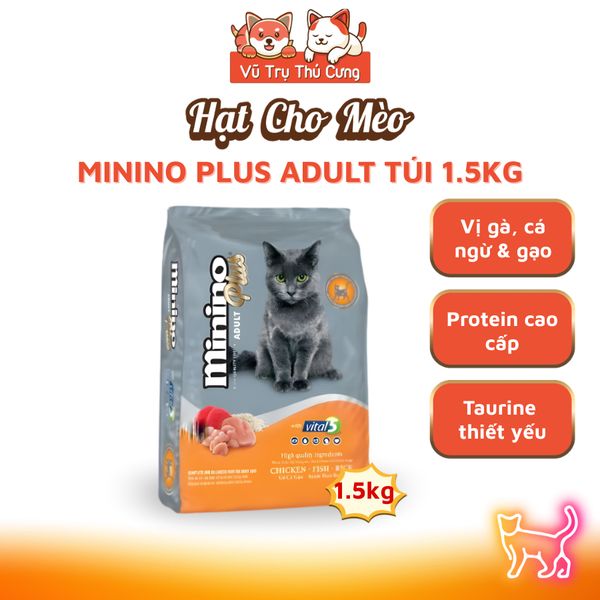 Thức Ăn Hạt Cho Mèo Minino Adult Plus - Vị Gà, Cá Ngừ & Gạo