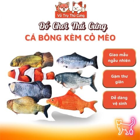 Đồ Chơi Cho Chó Mèo-Cá Nhồi Bông Kèm Catnip Thư Giãn