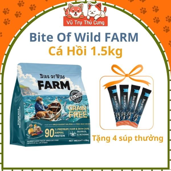 Thức Ăn Hạt Cho Mèo Bite Of Wild Farm 1,5kg Vị Cá Hồi, Mượt Lông Da, Không Ngũ Côc, Topping Thịt Sấy2