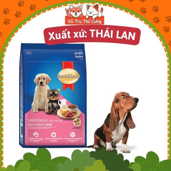 (1.3Kg) Thức ăn hạt SmartHeart Puppy dành cho Chó con vị Thịt bò và sữa