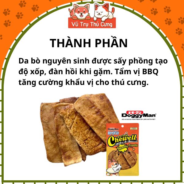 Snack Thưởng Cho Chó Thịt Cốt Lết Da Bò Doggyman Nhật Bản – Gói 10 Miếng
