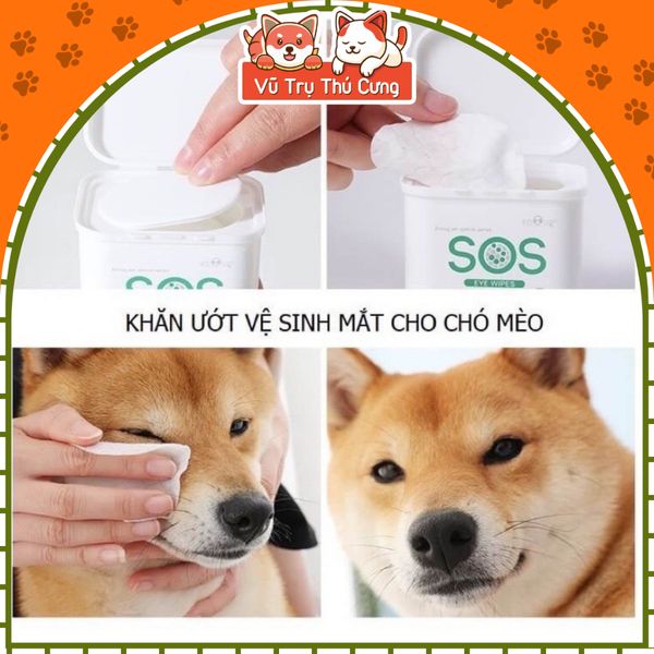 Khăn Ướt Lau Mắt / Lau Tai Cho Thú Cưng SOS 100 Miếng