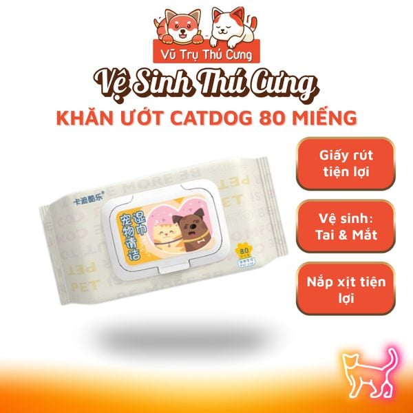 Khăn giấy ướt kháng khuẩn, tắm khô cho chó mèo - Vệ sinh tai mắt cho thú cưng (80 miếng)
