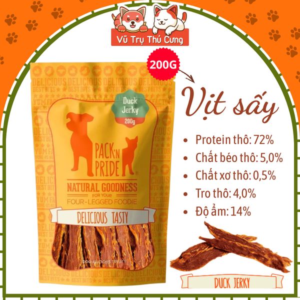 Snack Cho Chó Thịt Gà Vịt Sấy Pack'n Pride Giảm Stress Sạch Răng Miệng, Bảo Vệ Nướu 200g2