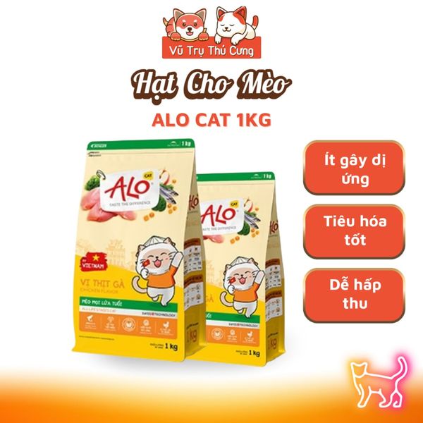 Hạt Cho Mèo Alo Cat 1Kg Vị Thịt Gà, Dành Cho Mèo Mọi Lứa Tuổi, Hỗ Trợ Da Bóng - Mượt Lông Da