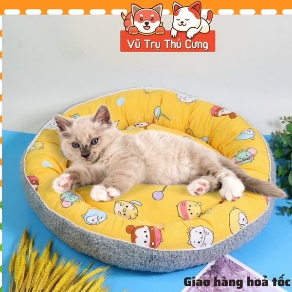 Nệm Ngủ Cho Chó Mèo Chất Liệu Nhung Êm Ái, Họa Tiết Đáng Yêu 50cm