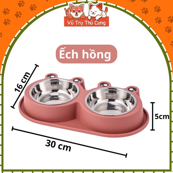 Bát Ăn Đôi Cho Chó Mèo Họa Tiết Con Ếch Dễ Thương
