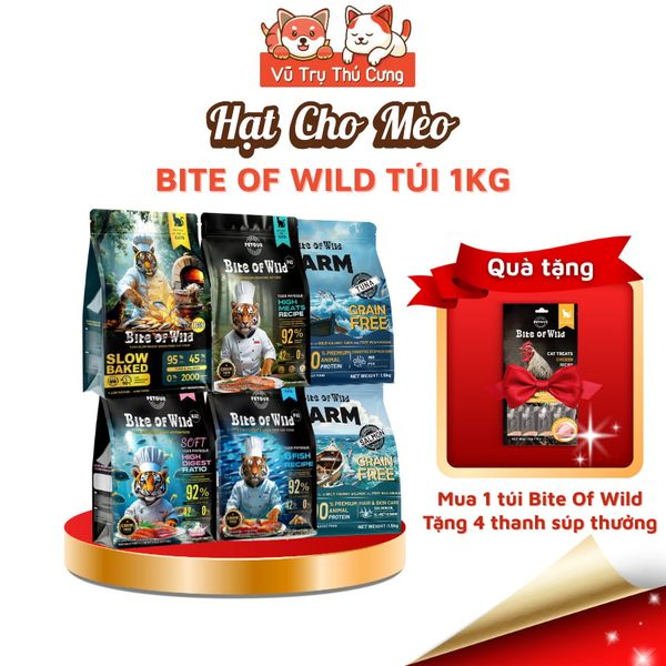 (Mua 1 Tặng 4) Thức Ăn Cho Mèo Bite Of Wild 1Kg Cao Cấp Giàu Đạm, Không Độn Ngũ Cốc-Nhiều Thịt