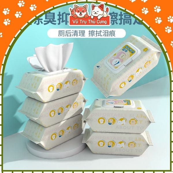 Khăn giấy ướt kháng khuẩn, tắm khô cho chó mèo - Vệ sinh tai mắt cho thú cưng (80 miếng)
