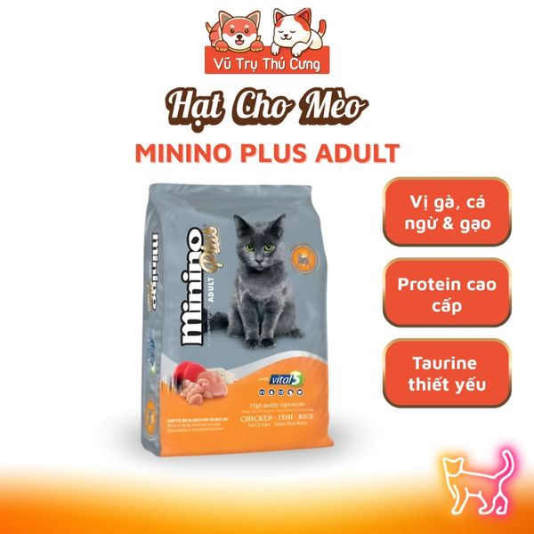 Thức Ăn Hạt Cho Mèo Minino Adult Plus - Vị Gà, Cá Ngừ & Gạo