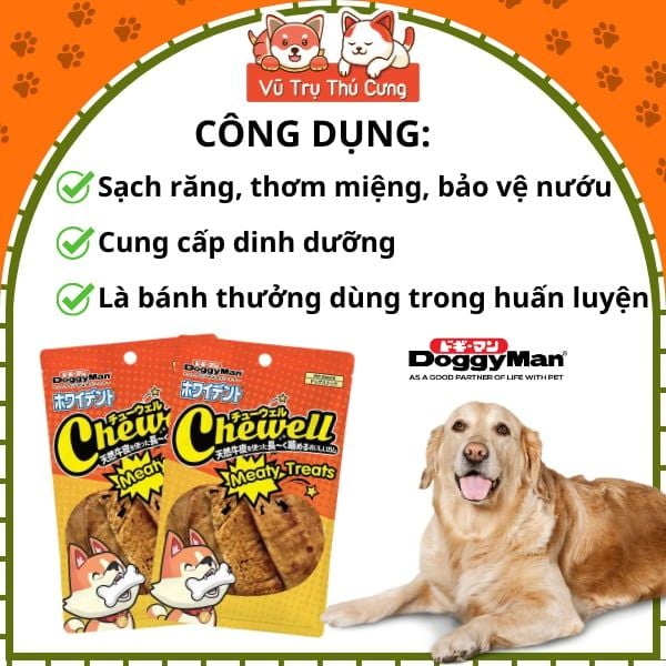 Snack Thưởng Cho Chó Thịt Cốt Lết Da Bò Doggyman Nhật Bản – Gói 10 Miếng