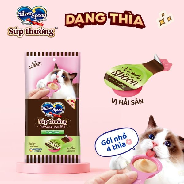 Súp Thưởng Cho Mèo Silver Spoon Thái Lan Không Ngũ Cốc, Giàu Đạm (Túi 4 Thìa)