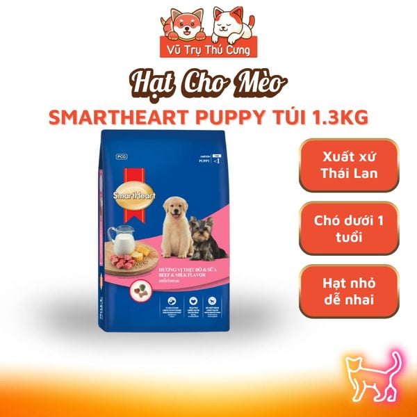 (1.3Kg) Thức ăn hạt SmartHeart Puppy dành cho Chó con vị Thịt bò và sữa