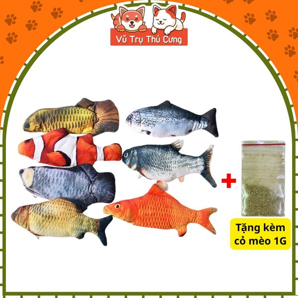 Đồ Chơi Cho Chó Mèo-Cá Nhồi Bông Kèm Catnip Thư Giãn
