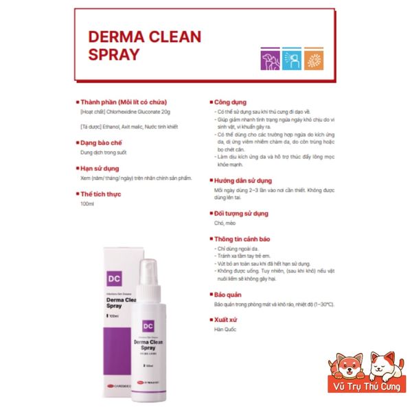 Xịt Nấm Da Derma Clean Spray Cho Chó Mèo 100ML - Thương Hiệu CareSide