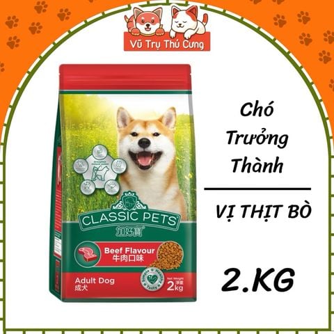 (2Kg)Thức Ăn Hạt Cho Chó Trưởng Thành Vị Thịt Bò Classic Pets