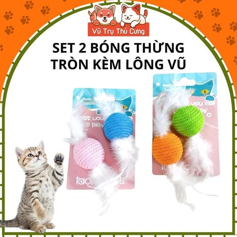 Đồ Chơi Cho Mèo Set 2 Bóng Thừng Tròn Kèm Lông Vũ Giúp Mèo Vận Động, Giải Trí Phát Triển Toàn Diện