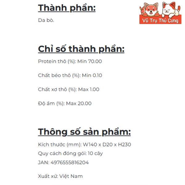 Snack Cho Chó Que Da Bò Tự Nhiên Doggyman Size Nhỏ 10 cây