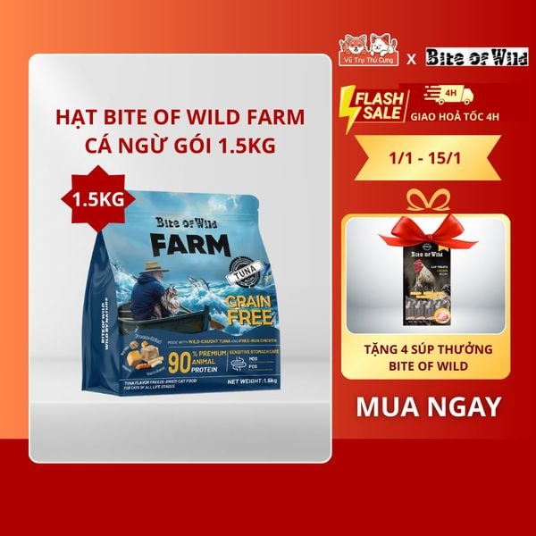 Thức Ăn Hạt Cho Mèo Bite Of Wild Farm Topping Cá Ngừ 1,5kg Hỗ Trợ Tiêu Hóa, Miễn Dịch, Sức Khỏe Toàn Diện2