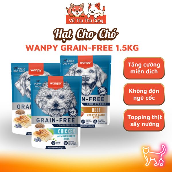 Hạt Cho Chó  Wanpy Grain Free Với 40% Topping Thịt Thật Phù Hợp Chó Kén Ăn, Giúp Tăng Cân