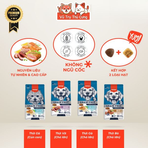 Hạt Cho Chó  Wanpy Grain Free Với 40% Topping Thịt Thật Phù Hợp Chó Kén Ăn, Giúp Tăng Cân