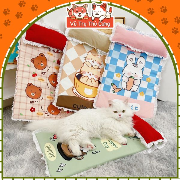 Nệm Ngủ Cho Chó Mèo Kèm Gối Họa Tiết Đáng Yêu