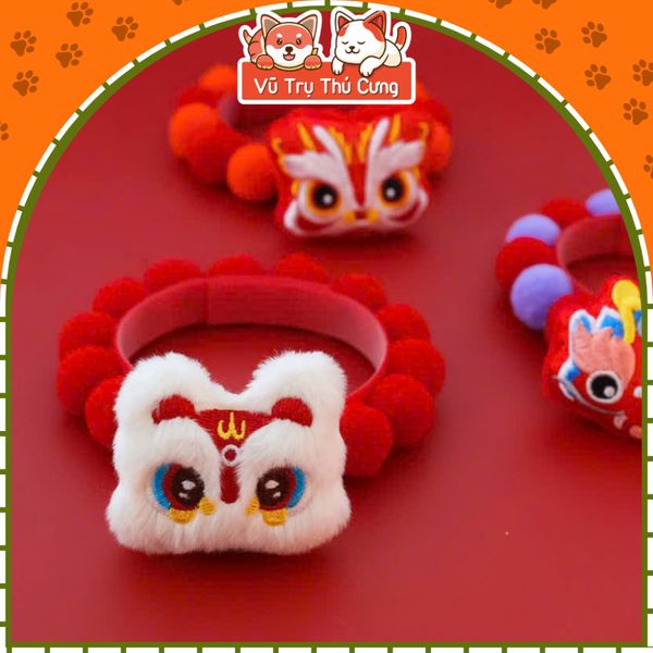 Vòng Cổ Cho Chó Mèo Tết Cổ Truyền Họa Tiết Con Lân