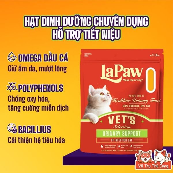 Hạt Cho Mèo Lapaw Túi 1.5Kg - Hỗ Trợ Tiết Niệu, Tiêu Hóa