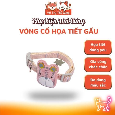 Vòng Cổ Cho Chó Mèo Hoạ Tiết Gấu Đáng Yêu