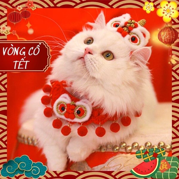 Vòng Cổ Tết Cho Chó Mèo Đan Len Thủ Công
