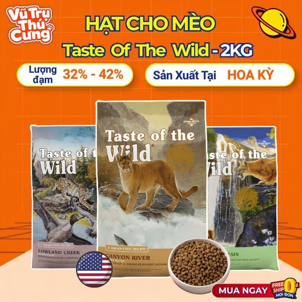Hạt Cho Mèo Taste Of The Wild Cao Cấp Túi 2KG Sản Xuất Tại Mỹ, Giàu Omega Và Hàm Lượng Đạm Cao