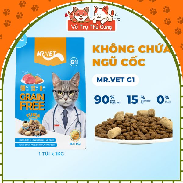Hạt Cho Mèo MRVET G1 Không Chứa Ngũ Cốc Mix Topping Gói 1KG (Tặng Súp Thưởng)2