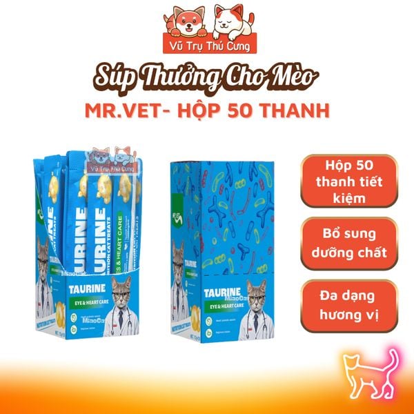 HỘP 50 THANH Súp Thưởng Cho Mèo Mượt Lông, Hỗ Trợ Tiêu Hóa Mr.Vet