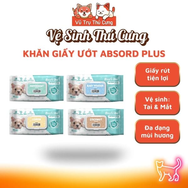 Khăn Giấy Ướt Kháng Khuẩn Vệ Sinh Cho Chó Absorb 80 Miếng