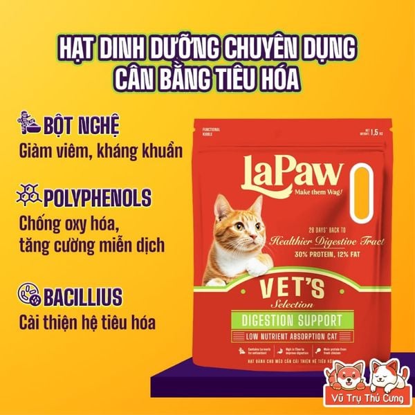 Hạt Cho Mèo Lapaw Túi 1.5Kg - Hỗ Trợ Tiết Niệu, Tiêu Hóa