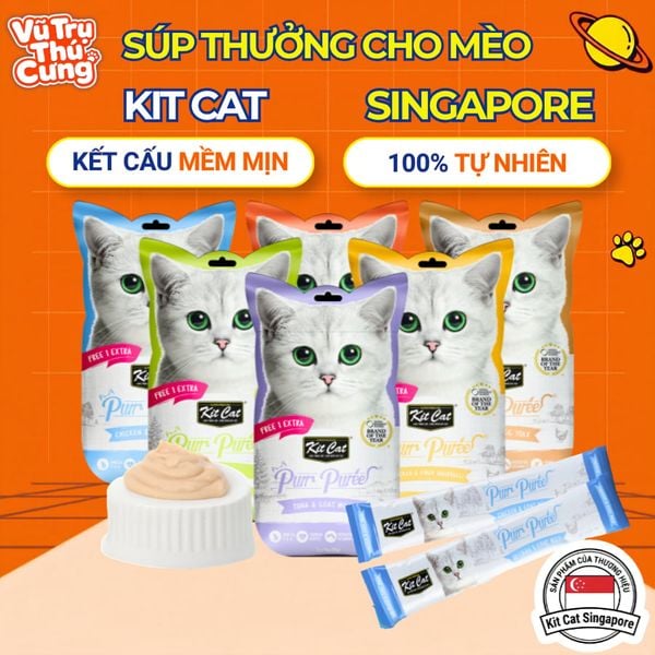 Súp Thưởng Cho Mèo Kitcat Purr Puree Túi 5 Thanh - Bổ Sung Vitamin, 100% Tự Nhiên
