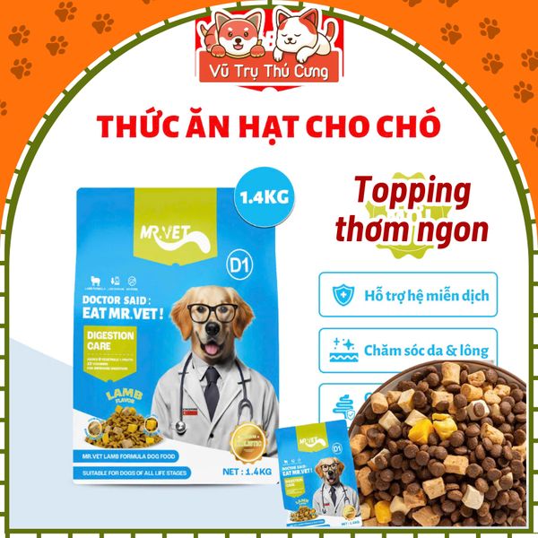 (1.4Kg) Thức Ăn Hạt Mr.Vet Cho Chó Không Độn Ngũ Cốc & Topping Thịt Sấy2
