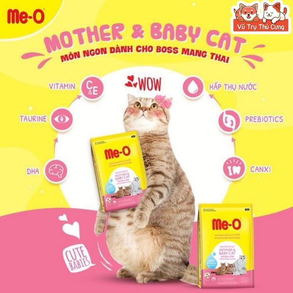 Hạt Cho Mèo Me-O Mother & BabyCat Mèo Mang Thai, Cho Con Bú, Mèo Con Dưới 2 Tháng Tuổi