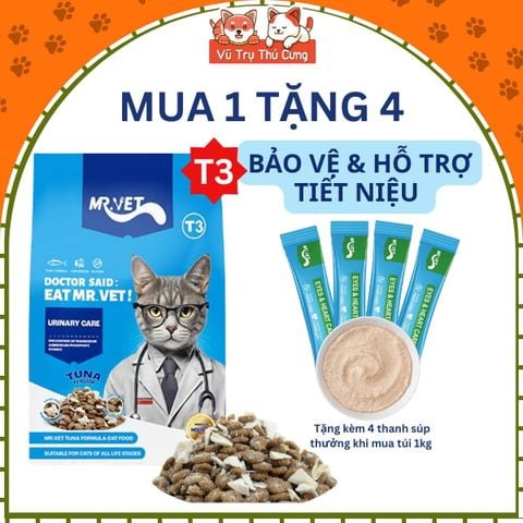 (1kg T3) Thức Ăn Hạt Mr.Vet T3 Hỗ Trợ Cải Thiện Tiết Niệu Dành Cho Mèo Trưởng Thành