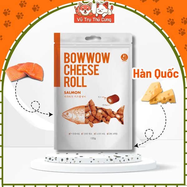 Snack huấn luyện cho Chó Phô mai cuộn Cá hồi Bowwow Cheese Roll Hàn Quốc 120g