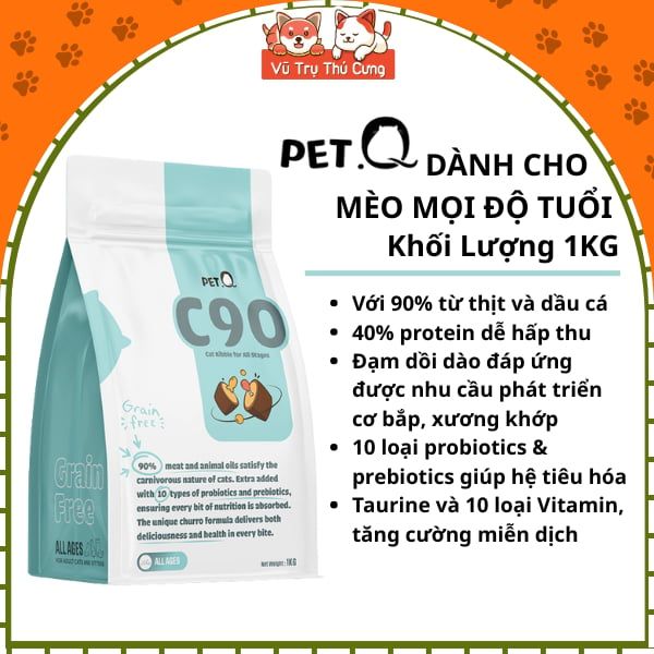 Hạt Cho Mèo Churro PetQ Nhân Thịt Gà Hỗ Trợ Mượt Lông Da 1kg