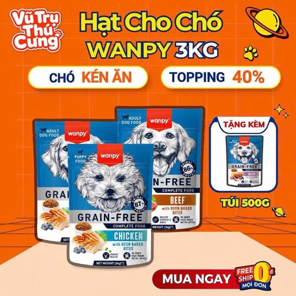 (3KG Tặng 500g) Hạt Cho Chó Wanpy / Captain Cho Chó Kén Ăn, Giúp Tăng Cân, Siêu Topping