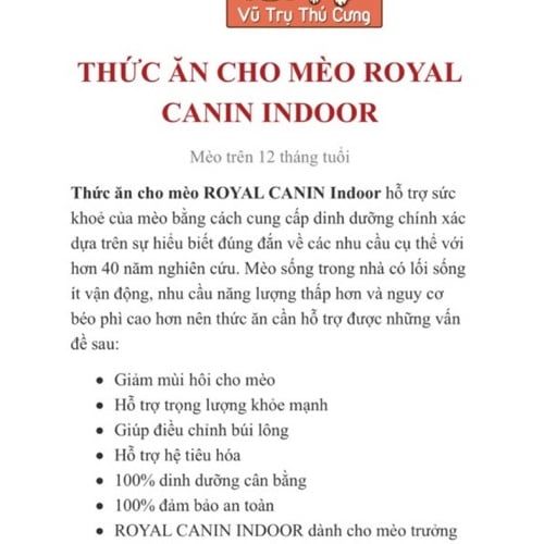 (Nguyên Seal) Thức ăn hạt cho Mèo trưởng thành Royal Canin Indoor 2Kg